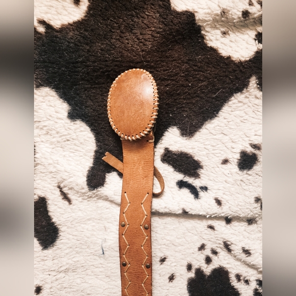 WOMEN'S 70'S GENUINE LEATHER BELT - BROWN - Picture 3 of 5